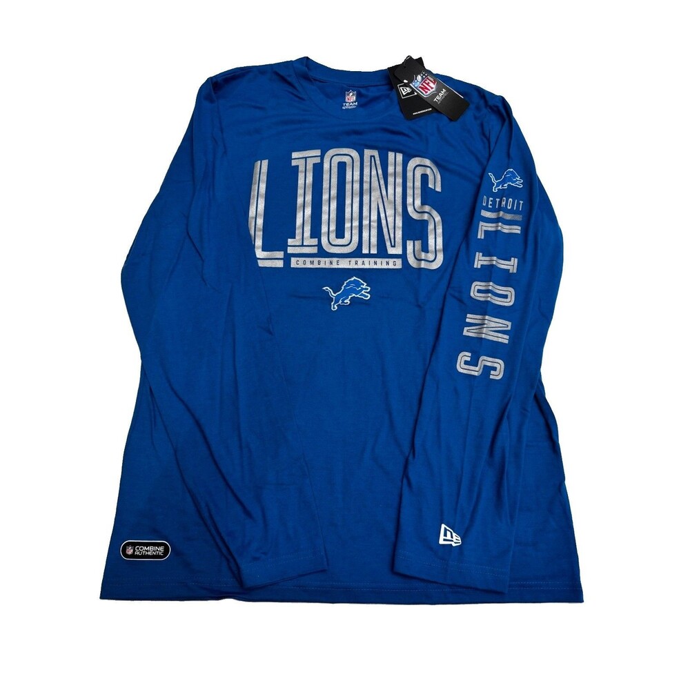 Detroit Lions New Era NFL T Shirt Long-Sleeve Mens Large Blue Football Tee New